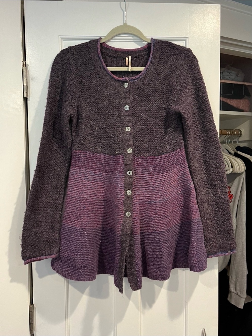 Free People purple ombre wool-blend peplum cardigan